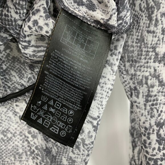 Guess Top Gray Snake Print Sheer Long Sleeve V Neck Ruffle - Picture 8 of 12